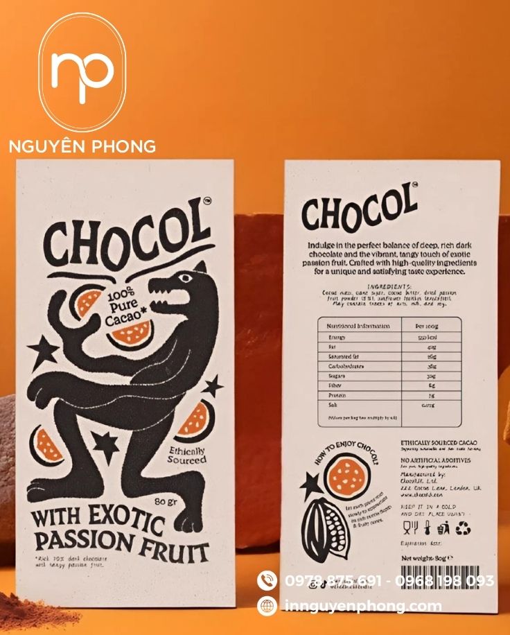 Mẫu hộp giấy đựng bột cacao vui nhộn 